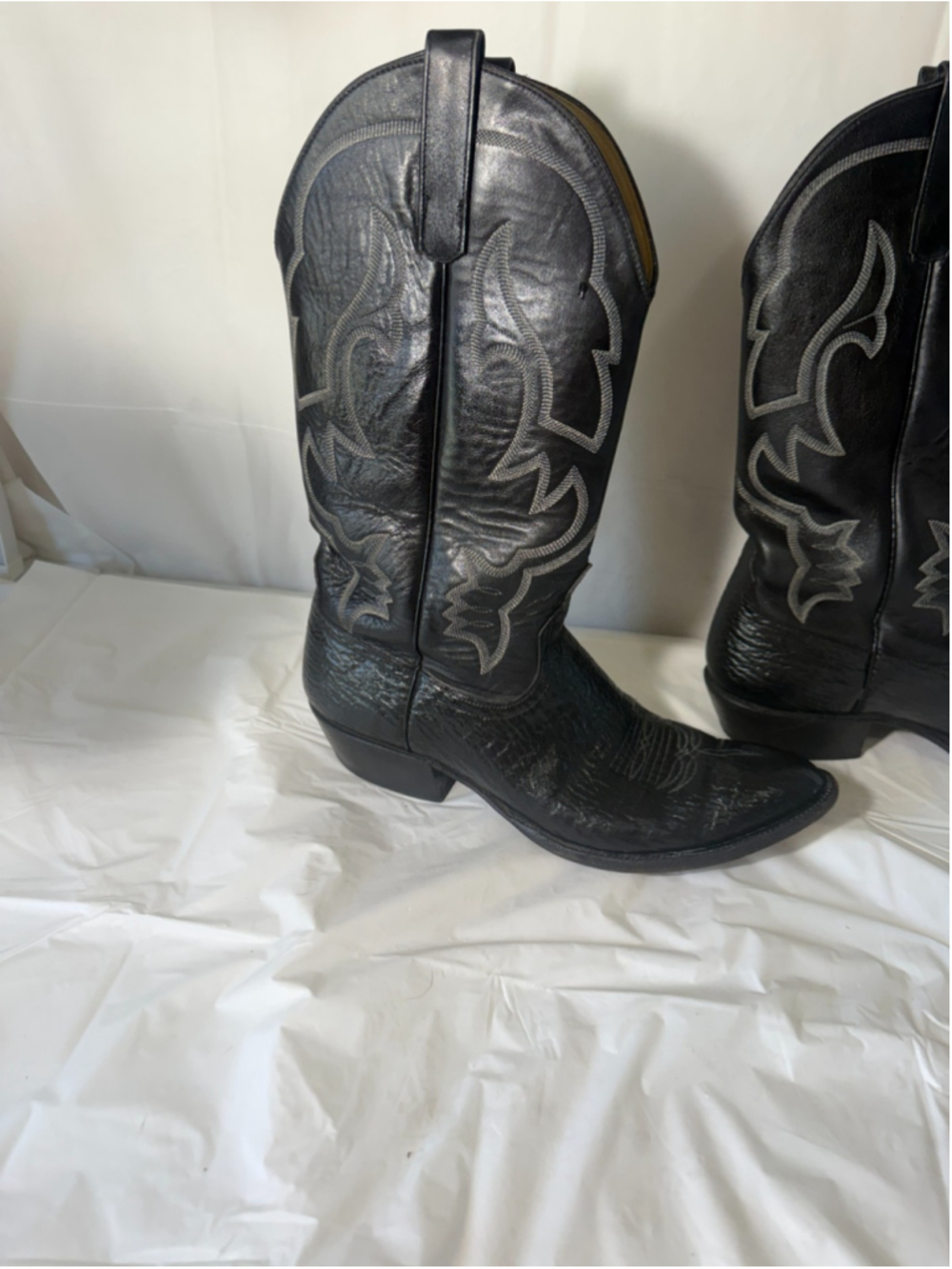 Anderson Bean Black shark leather Cowboy Boots size 9 USA